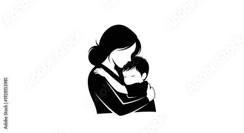 Mother holding baby in her arms tenderly.