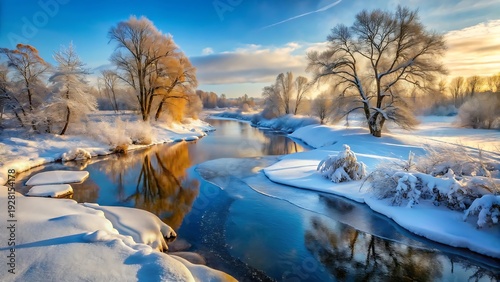 Wallpaper Mural Winter Landscape With Frozen River And Snow Covered Trees Torontodigital.ca
