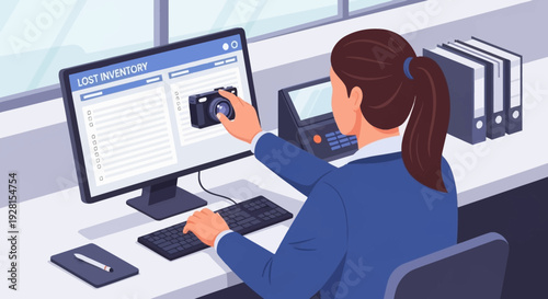 Woman Using Computer Mouse and Webcam.