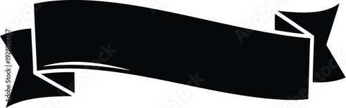 Black ribbon banner, elegant curved decorative design element, scroll label for text, isolated vector