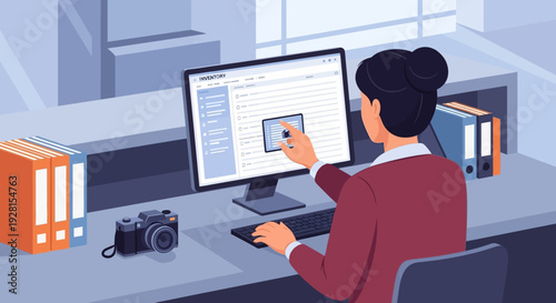 Woman Editing Image on Computer Screen.