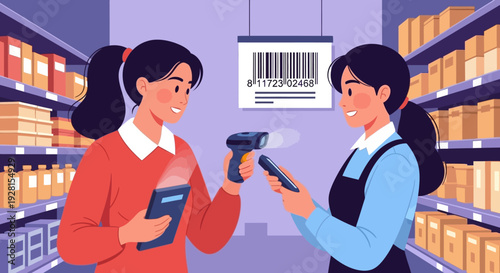 Two Women Scanning Barcode in Store.