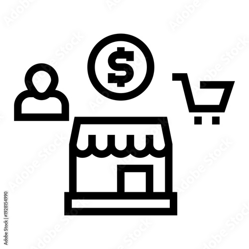 Icono de comercio electrónico. Venta online, tienda digital, transacción virtual, negocio electrónico, compras. Ilustración vectorial lineal