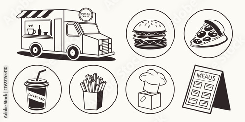 A diverse collection of icons representing various vehicles and transportation methods Vector