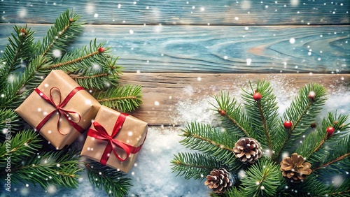 Wallpaper Mural Christmas Background With Gift Boxes And Pine Branches Torontodigital.ca