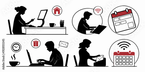 A person working on a laptop with various icons representing online security and privacy Vector