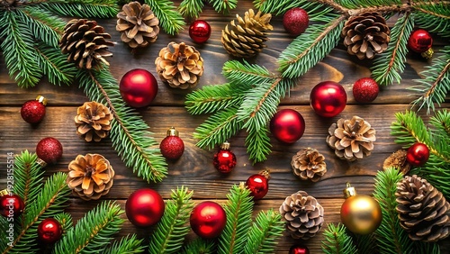 Wallpaper Mural Christmas Background With Pine Cones And Fir Branches Torontodigital.ca