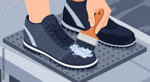 Sneakers being painted with a brush.