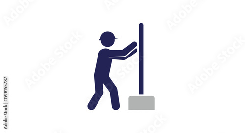 Man Pushing Pole with Base.