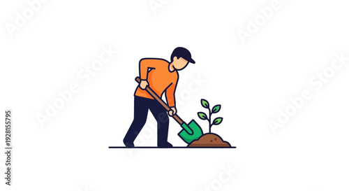 Man Planting Young Green Sapling.