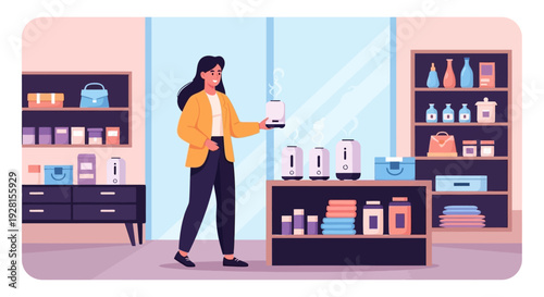 Woman Shopping for Beauty Products in Store.