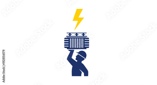 Man holding electrical transformer on head.