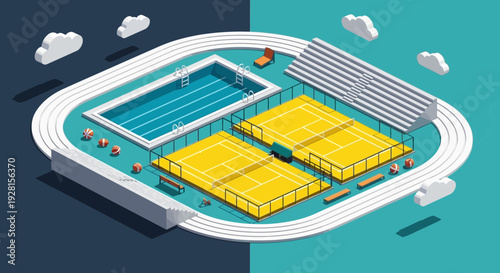 Isometric Illustration of Shipping Containers Yard.
