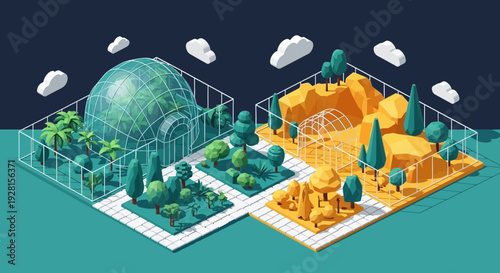 Isometric Illustration of Globe and Landscapes.