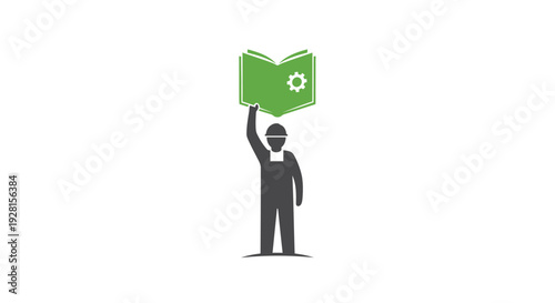 Man holding green recycling symbol book.