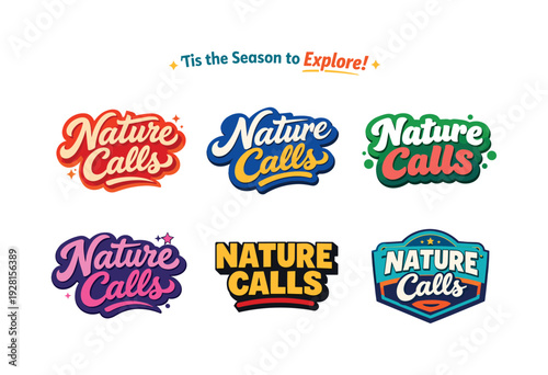 Modern holiday banner with short greeting slogan featuring modern lettering logo set for Nature Calls, stock-ready inspirational