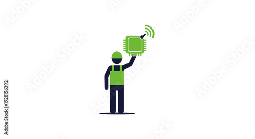 Man Holding Green WiFi Router Device.