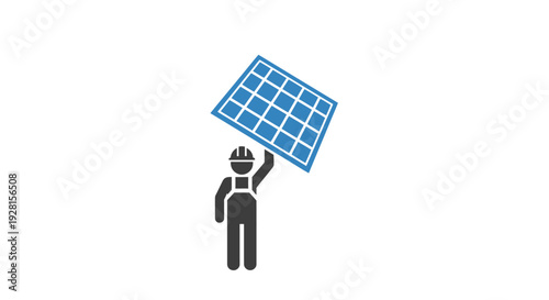Man holding solar panel up high.
