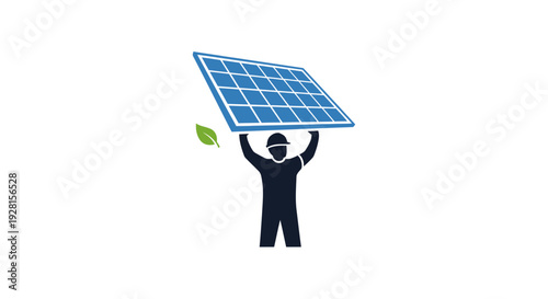 Man Holding Solar Panel Upwards Strongly.