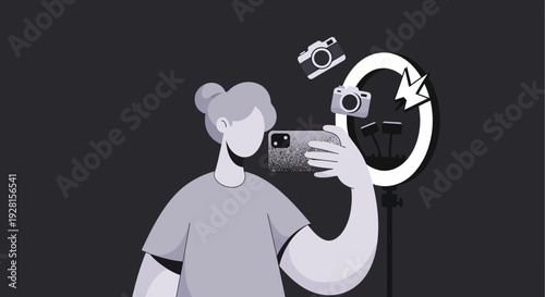 Man Taking Selfie with Smartphone Camera.