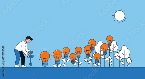 Man Tending to Light Bulb Plants.