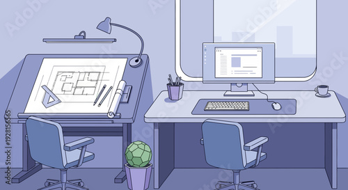 Modern Office Workspace with Design Equipment.