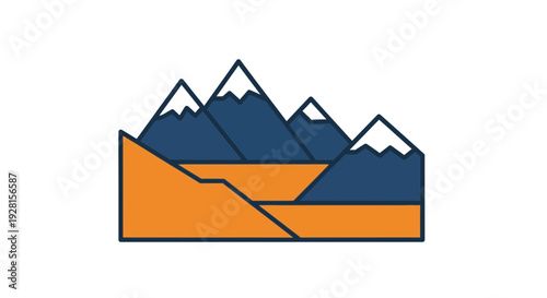 Mountain Range Illustration with Snowy Peaks.