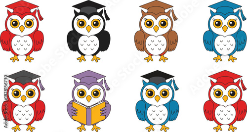 Wallpaper Mural Cute Graduation Owl Vector Icons Set  Academic Caps, Books, and Learning Fun Torontodigital.ca