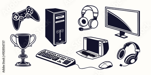 A diverse collection of electronic devices and gaming equipment Vector