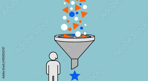 Person Using Funnel to Filter Shapes.