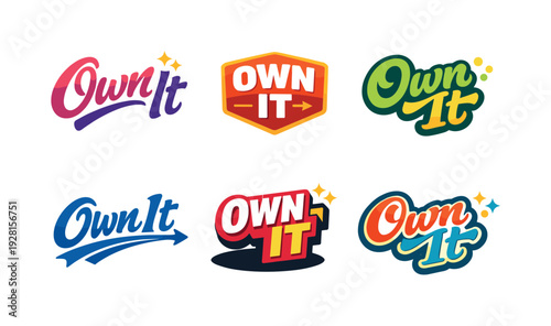 Clean modern holiday banner illustration displaying modern lettering logo set for Own It, professional logo-style typography set