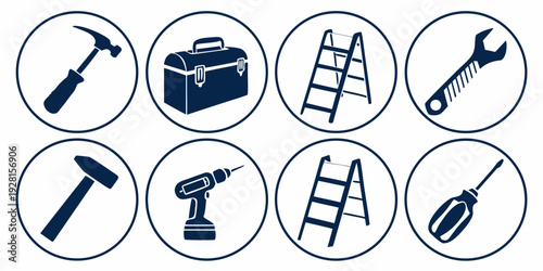Assorted icons representing various tools and equipment for different tasks Vector
