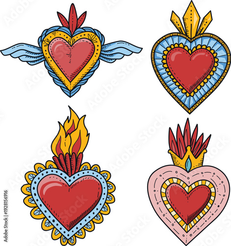 Vintage valentine love heart set with daggers and arrows vector