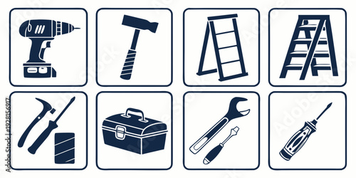 Assorted tools and equipment for construction and maintenance tasks Vector
