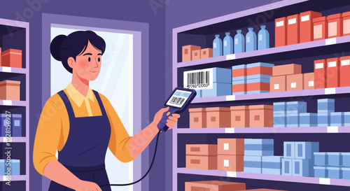 Warehouse Worker Scanning Inventory with Barcode Scanner.