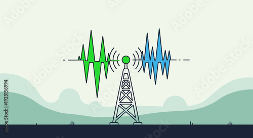 Telecommunication Tower with Signal Waves.