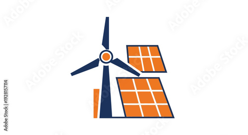 Wind Turbine and Solar Panels Illustration.