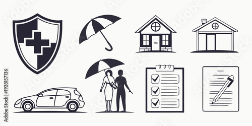 Illustrations of various insurance types and services Vector