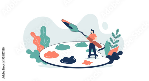 Woman Artist Painting with Brush on Palette.