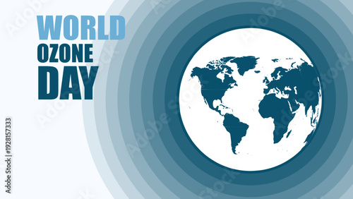 World Ozone Day banner with Earth globe and protective atmosphere layers on white background