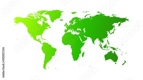 Green world map silhouette isolated on white background