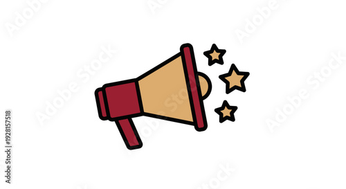 Megaphone with stars announcing loudspeaker.