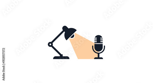 Microphone and desk lamp setup.