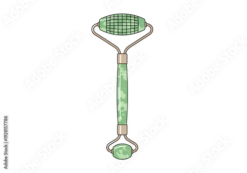 Green Jade Facial Roller Tool for Skin Care and Beauty Routine on White Background Horizontal Studio Shot
