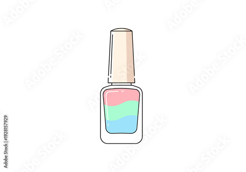 Elegant cosmetic bottle with three distinct pastel liquid colors for beauty and style applications