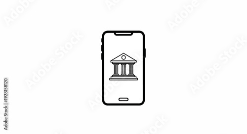 Mobile Phone Displaying Bank Icon Illustration.
