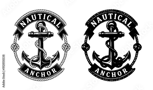 Vintage Nautical Anchor Badge Emblem Logo Vector
