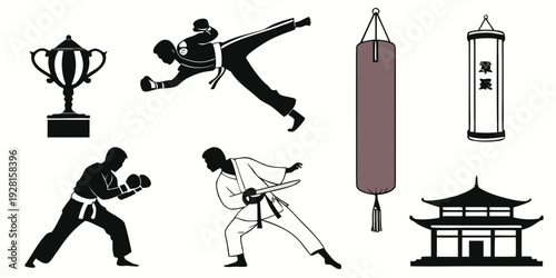 Martial arts and traditional objects from various cultures Vector