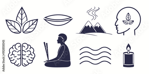A collection of symbols representing nature, spirituality, and science. Vector