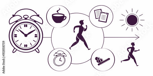 Illustration of various icons representing daily activities and routines Vector
